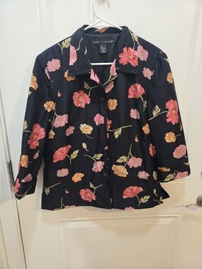Anne Carson Black Floral Blazer Jacket with Pink & Orange Flowers